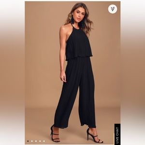 *NEW* Lulu’s Black Pleated Halter Wide-Leg Jumpsuit